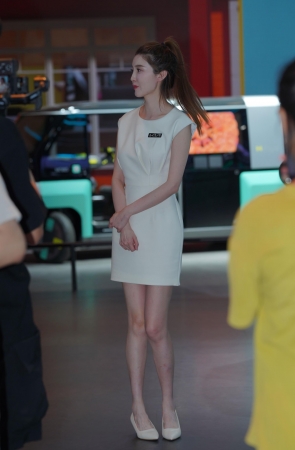 白裙车模
