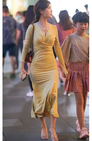 黄色包臀长裙美女【套图+视频】