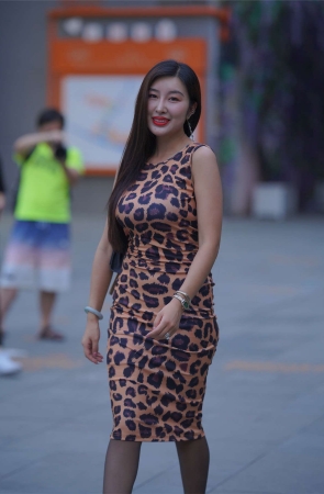 豹纹紧身包臀裙黑丝美腿