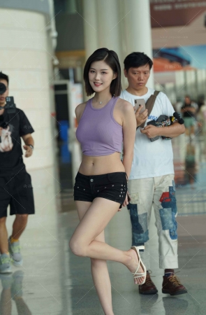 紫色背心热裤程儿