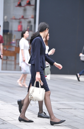 平底鞋黑丝工装