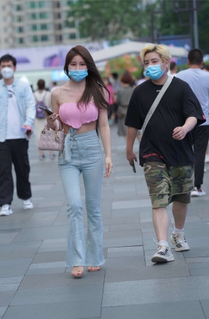 高腰牛仔粉色系