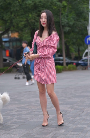 红石街拍作品 - 路边遛狗的长腿美女2