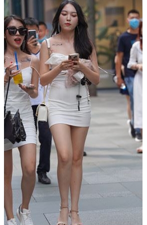 白色连体包臀裙长发美女【套图+视频】