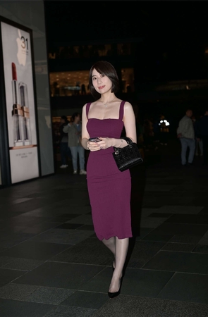 紫色长裙高跟美女