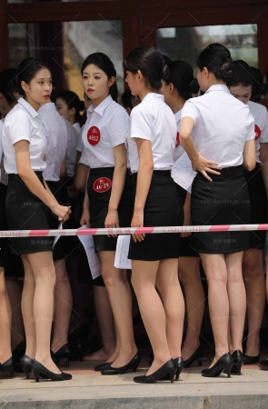 在面试的空乘大学生制服群丝美腿高跟