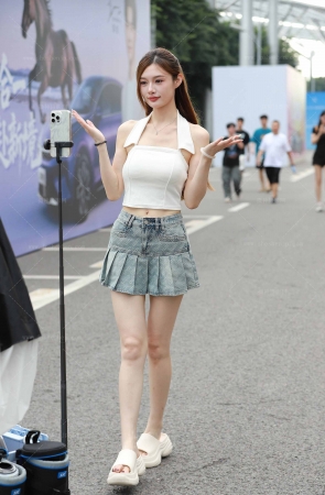 牛仔包臀百褶裙网红路边直播 10P