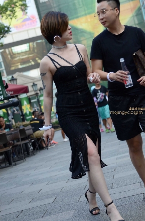 神摄手赛02 黑色吊带开叉裙