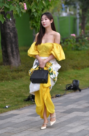 裹胸黄裙装美女