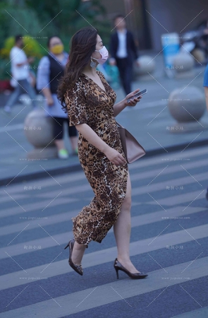 豹纹裙性感高跟美女