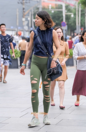 绿色破洞瑜伽裤