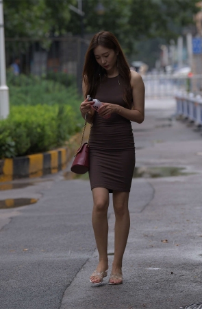 一只麋鹿摄影作品 褐色包臀裙美女