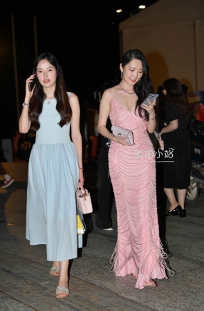 一袭粉色长裙晚装美女