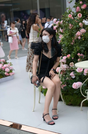 打卡拍照的黑色包臀裙美女